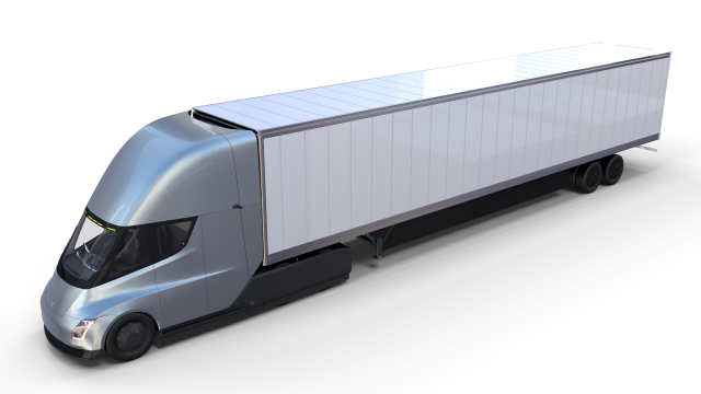 tesla truck with interior and trailer silver 3D Model .c4d .max .obj .3ds .fbx .stl .blend 