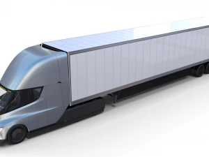 tesla truck with interior and trailer silver 3D Model