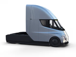 tesla truck with interior and trailer silver 3D Model