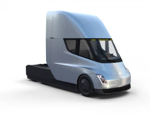 tesla truck with interior and trailer silver 3D Model