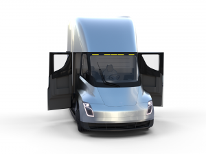 tesla truck with interior and trailer silver 3D Model