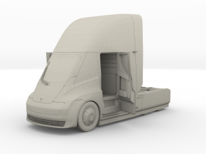 tesla truck with interior and trailer silver 3D Model