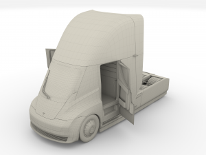 tesla truck with interior and trailer silver 3D Model