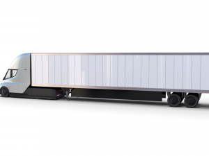 tesla truck with interior and trailer silver 3D Model