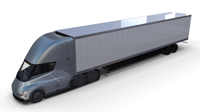 tesla truck with chassis interior and trailer silver Modelo 3D .c4d .max .obj .3ds .fbx .stl .blend 