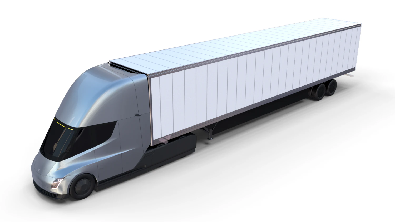 tesla truck silver w trailer 3D Model .c4d .max .obj .3ds .fbx .stl .blend 