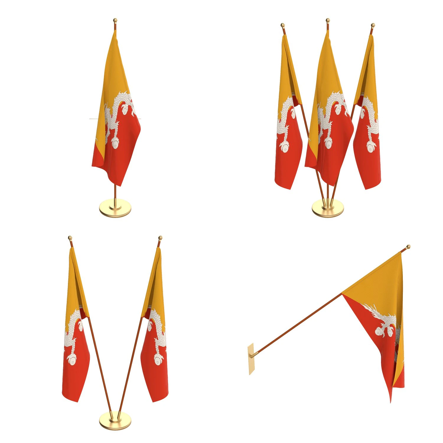 bhutan flag pack 3D Model .c4d .max .obj .3ds .fbx .stl .blend