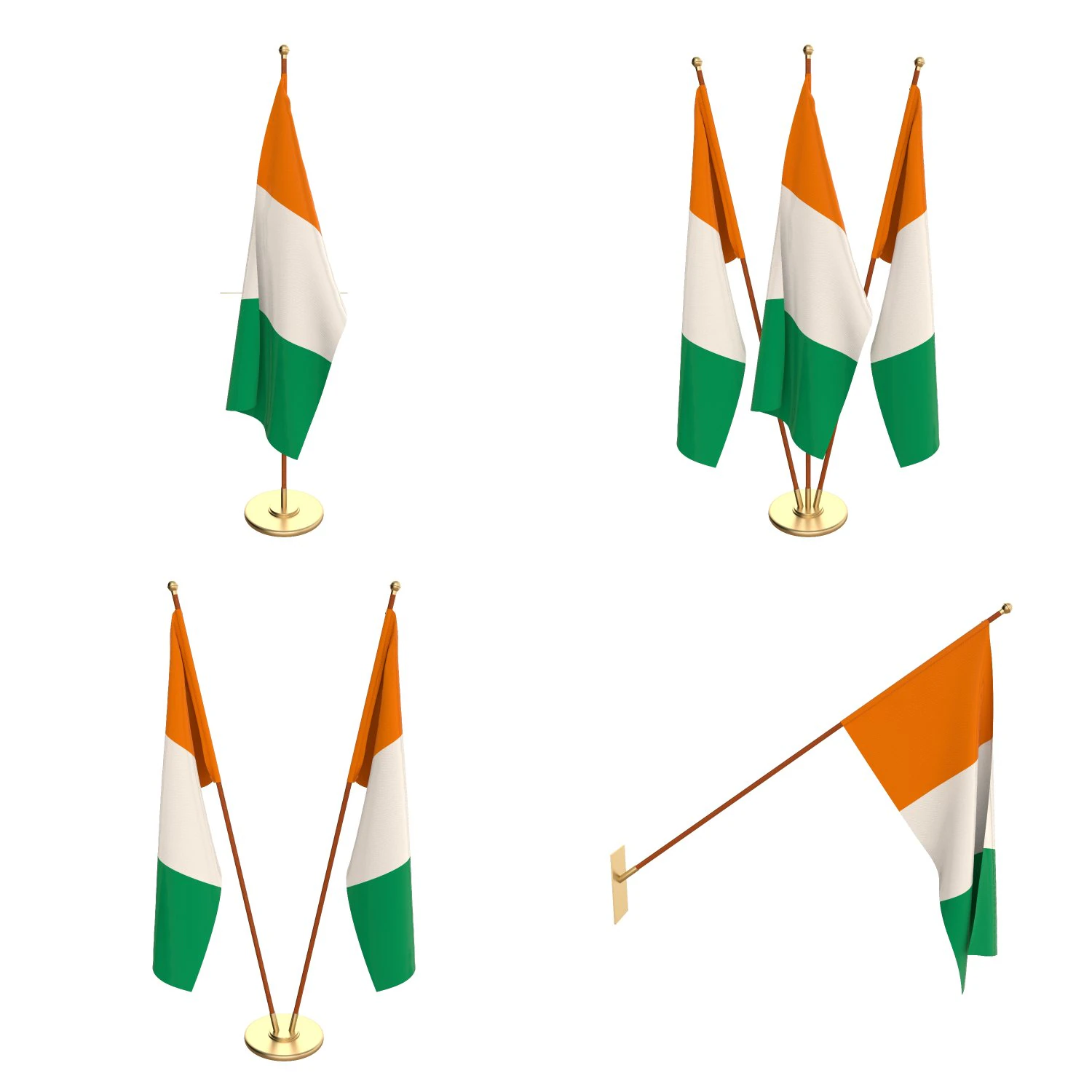 ivory coast flag pack 3D Model .c4d .max .obj .3ds .fbx .stl .blend 