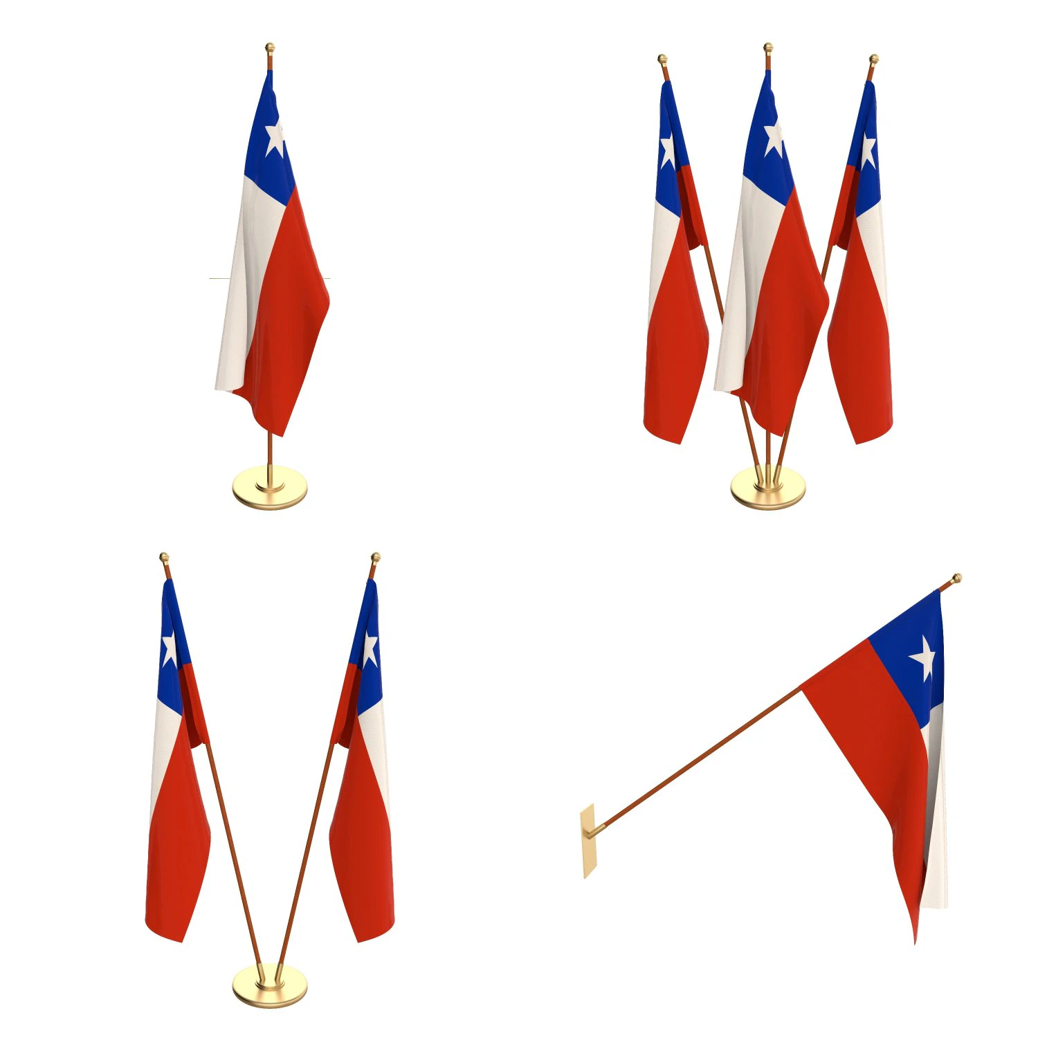 chile flag pack 3D Model .c4d .max .obj .3ds .fbx .stl .blend 