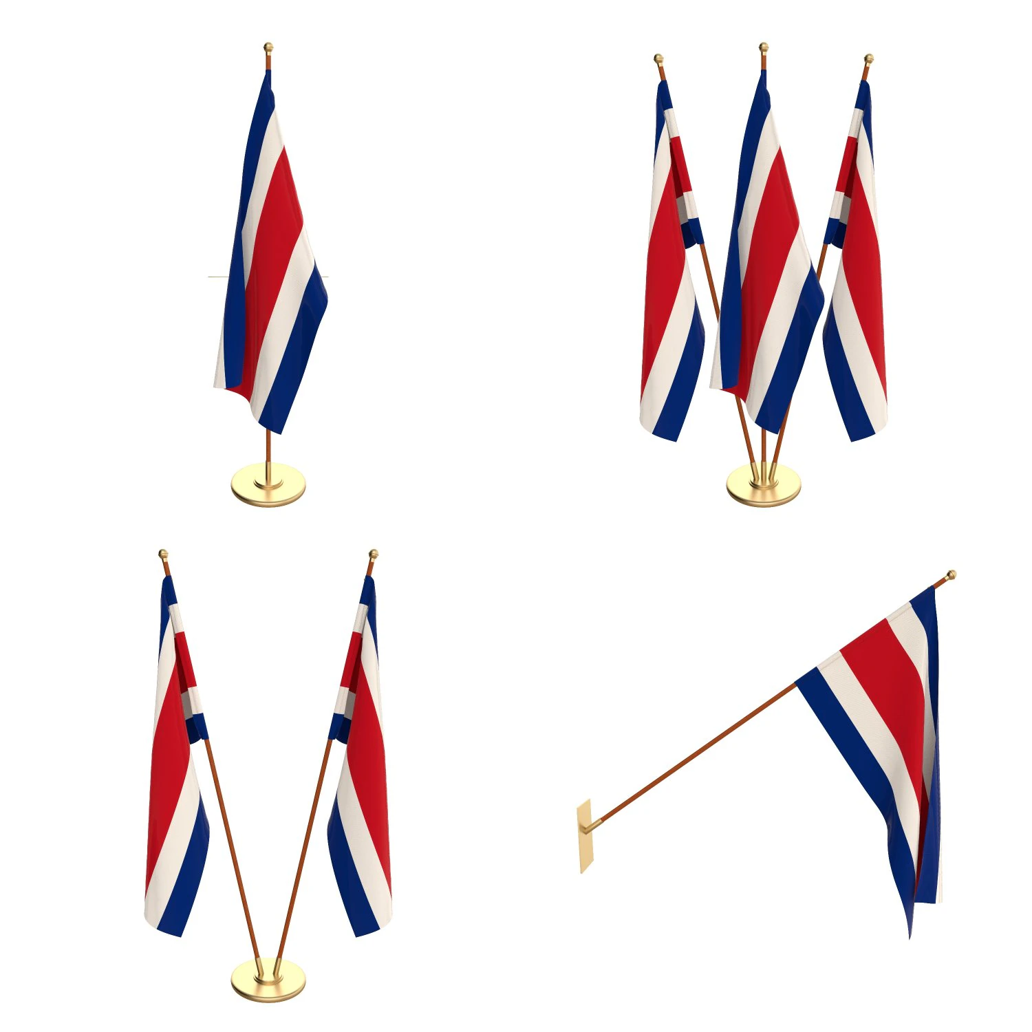 costa rica flag pack 3D Model .c4d .max .obj .3ds .fbx .stl .blend 