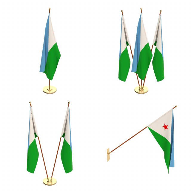 djibouti flag pack 3D Model .c4d .max .obj .3ds .fbx .stl .blend 