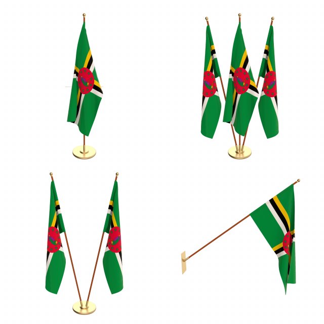 dominica flag pack 3D Модель .c4d .max .obj .3ds .fbx .stl .blend 