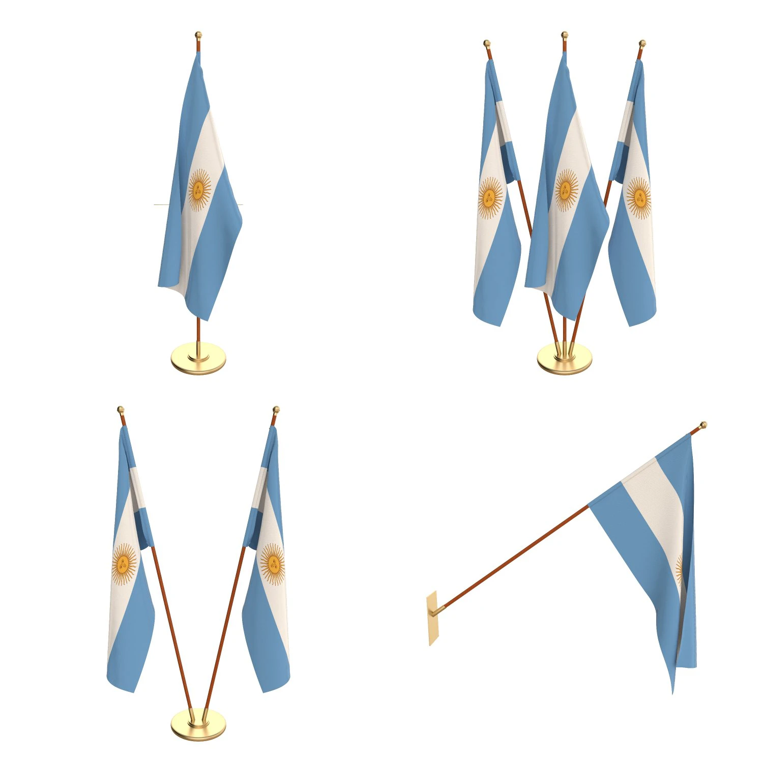 argentina flag pack 3D Model .c4d .max .obj .3ds .fbx .stl .blend 