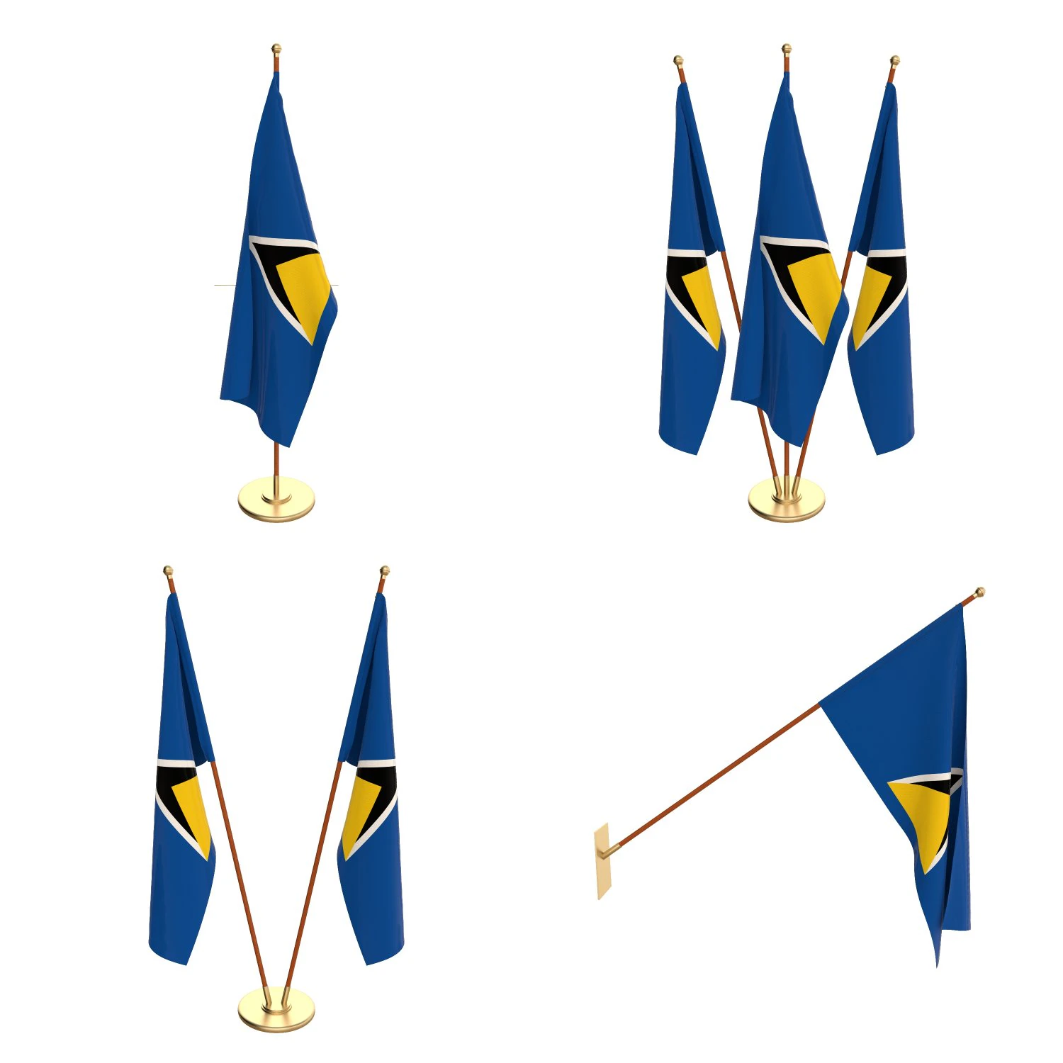 saint lucia flag pack 3D Model .c4d .max .obj .3ds .fbx .stl .blend