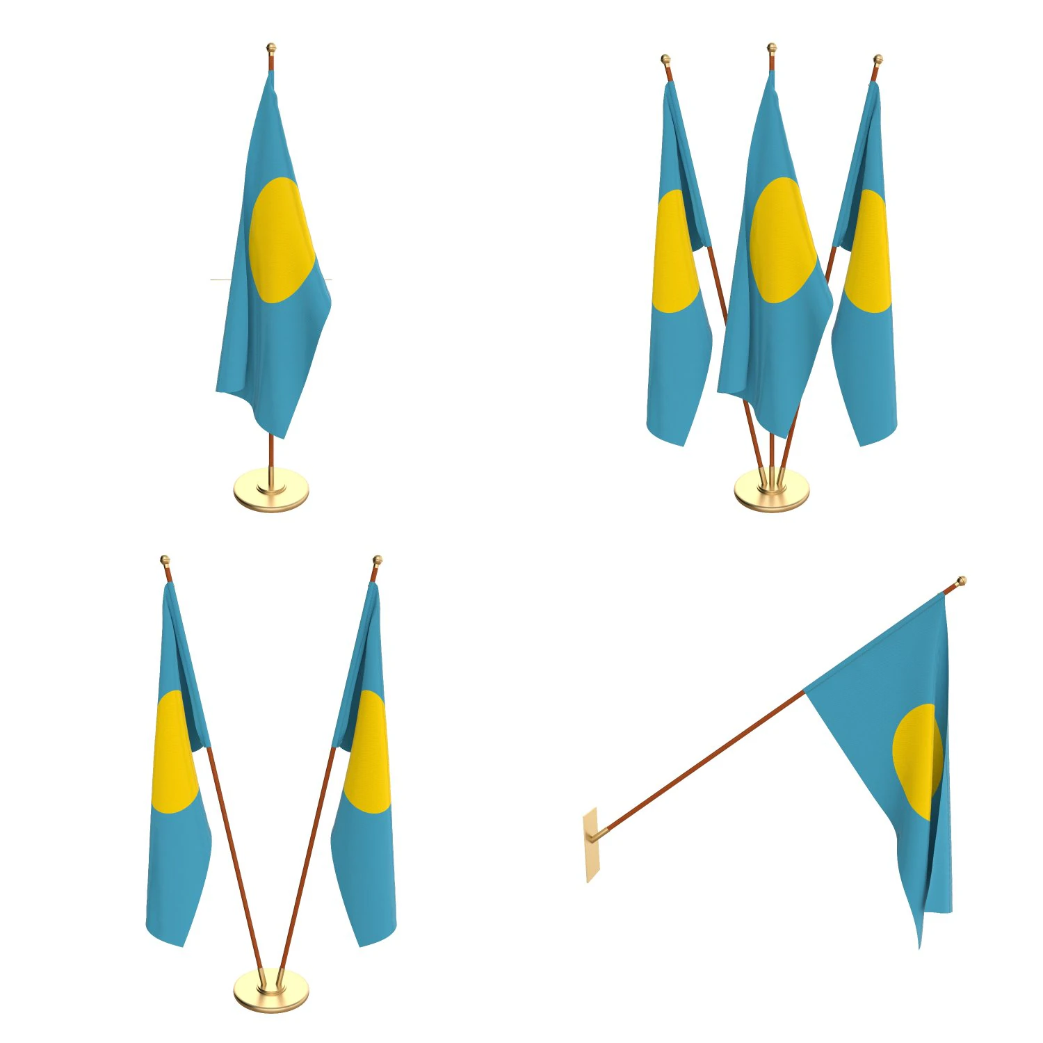 palau flag pack 3D Model .c4d .max .obj .3ds .fbx .stl .blend 
