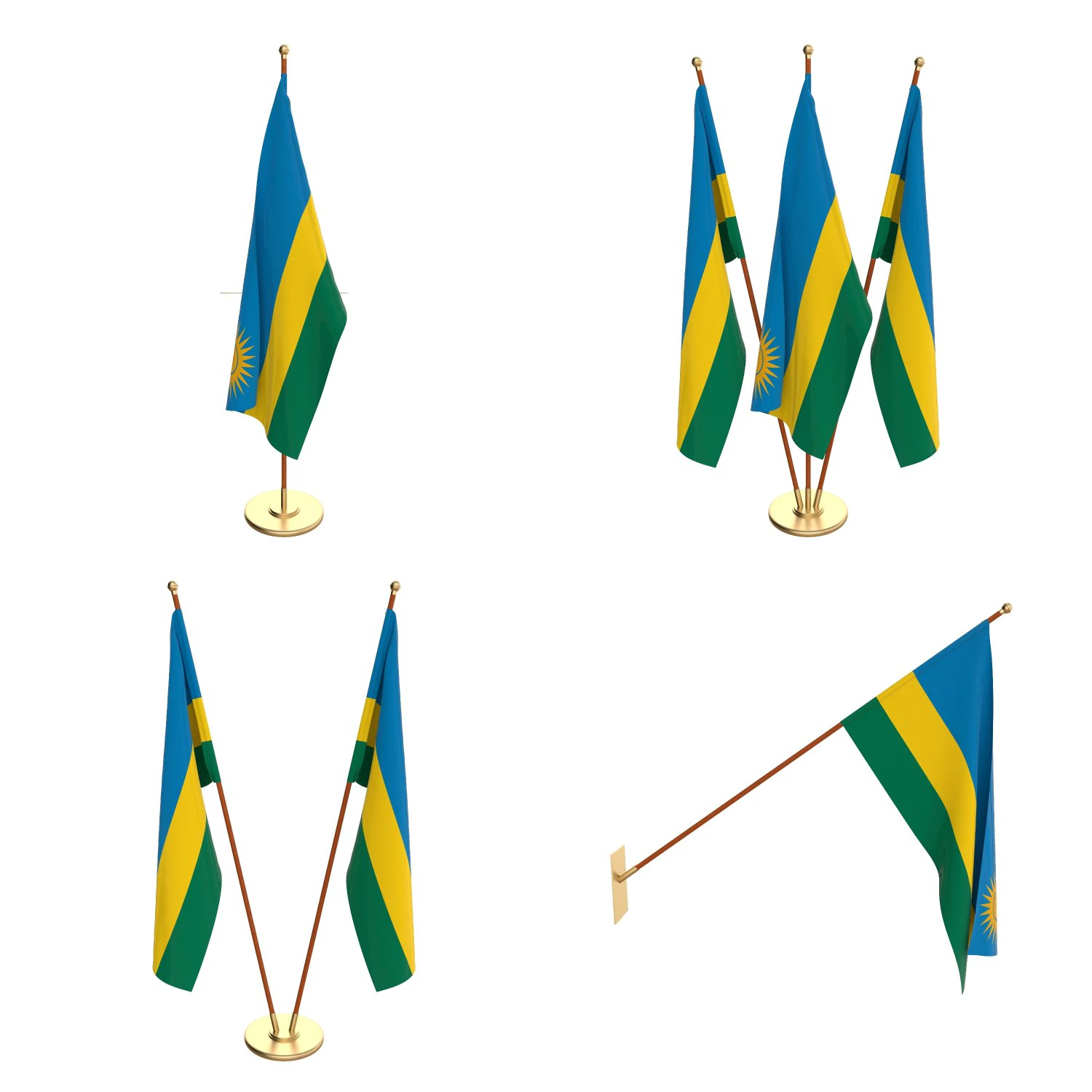 rwanda flag pack 3D Model .c4d .max .obj .3ds .fbx .stl .blend 