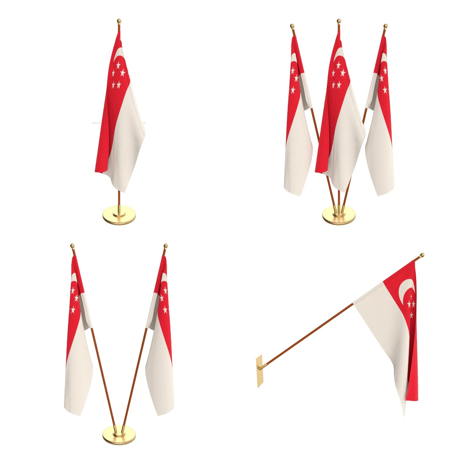 singapore flag pack 3D Model .c4d .max .obj .3ds .fbx .stl .blend 