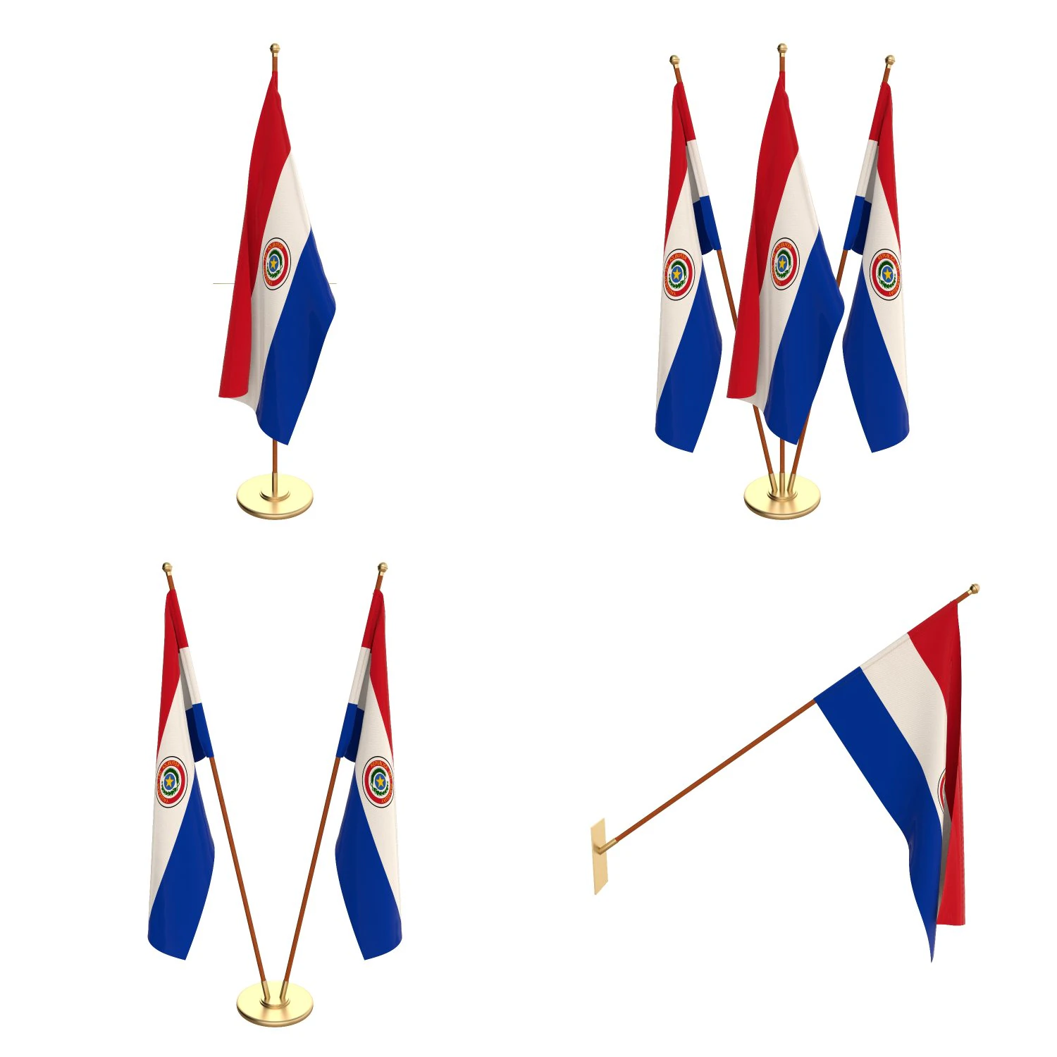 paraguay flag pack 3D Model .c4d .max .obj .3ds .fbx .stl .blend 