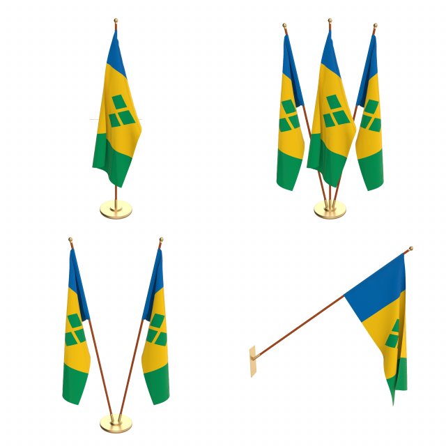 saint vincent and the grenadines flag pack 3D मॉडल .c4d .max .obj .3ds .fbx .stl .blend
