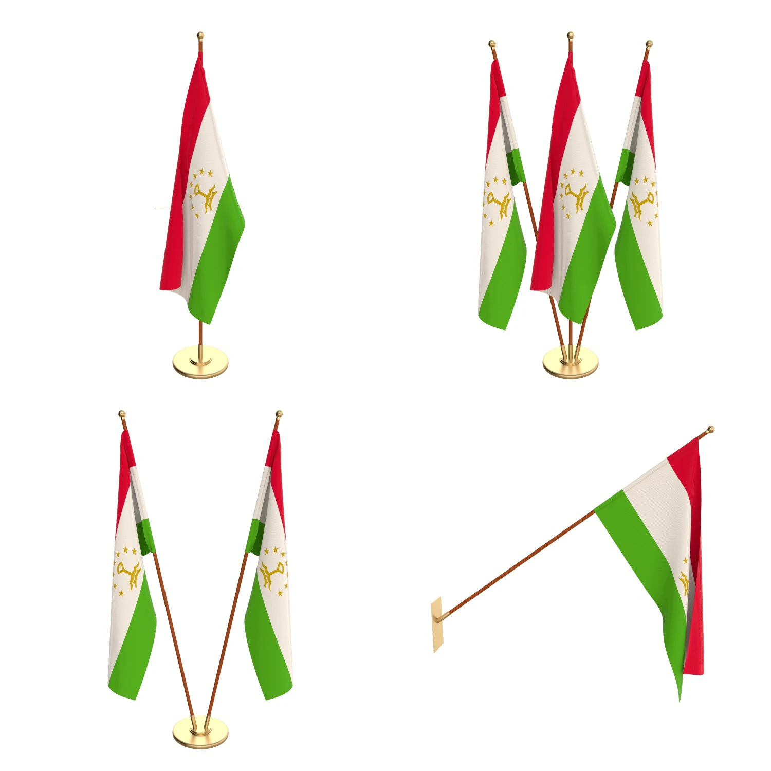 tajikistan flag pack 3D Model .c4d .max .obj .3ds .fbx .stl .blend
