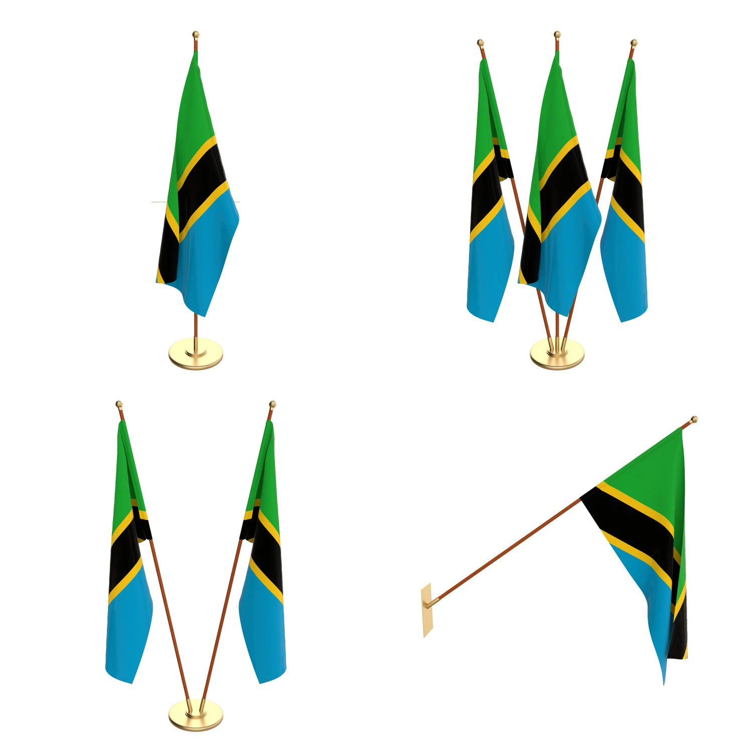 tanzania flag pack 3D Model .c4d .max .obj .3ds .fbx .stl .blend 
