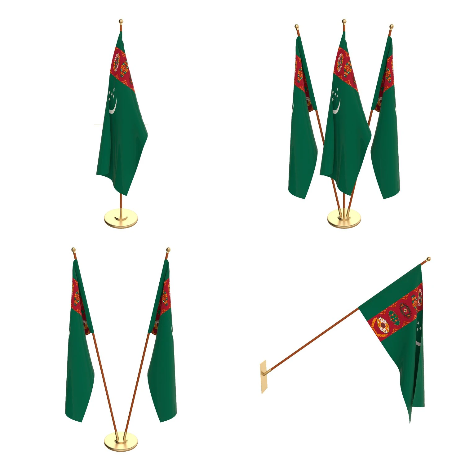 turkmenistan flag pack 3D Model .c4d .max .obj .3ds .fbx .stl .blend