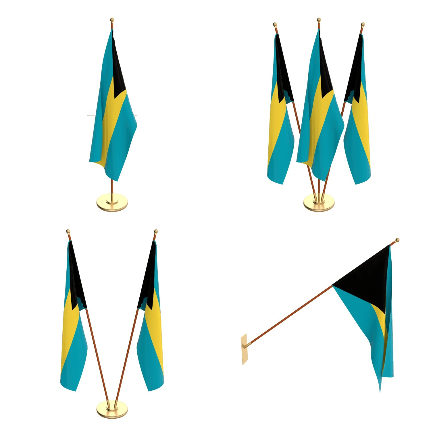 bahamas flag pack 3D Model .c4d .max .obj .3ds .fbx .stl .blend 