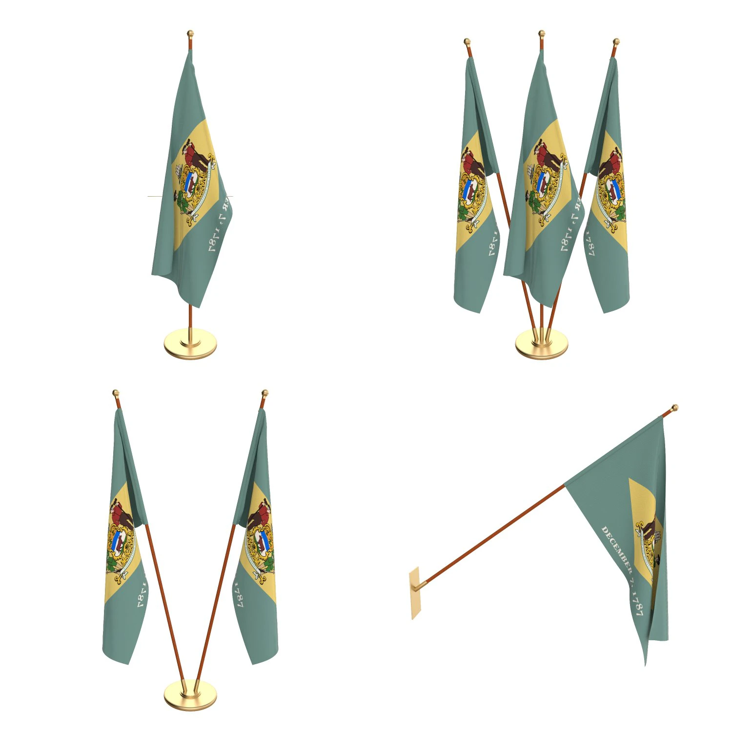 delaware flag pack 3D Model .c4d .max .obj .3ds .fbx .stl .blend 
