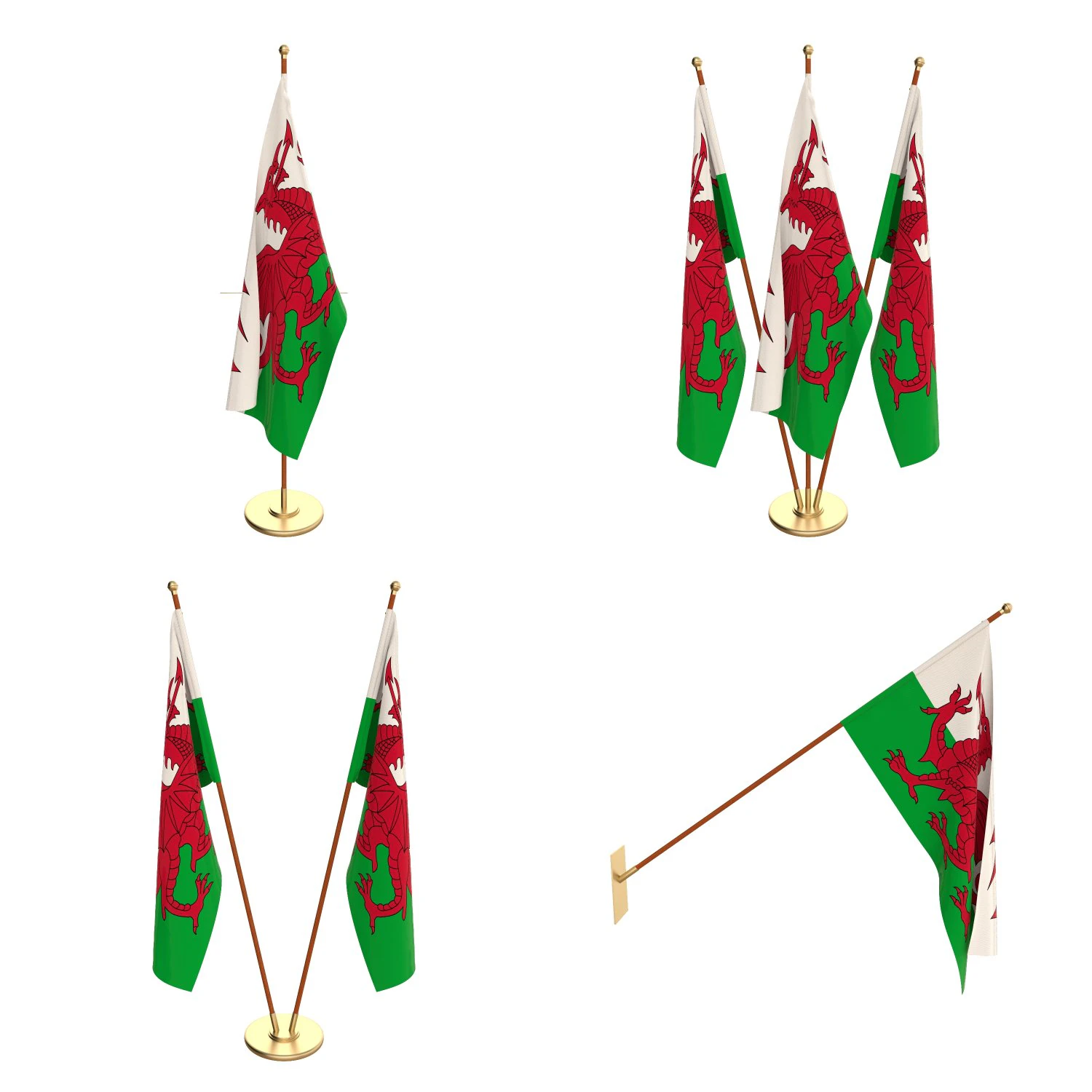 wales flag pack 3D Model .c4d .max .obj .3ds .fbx .stl .blend