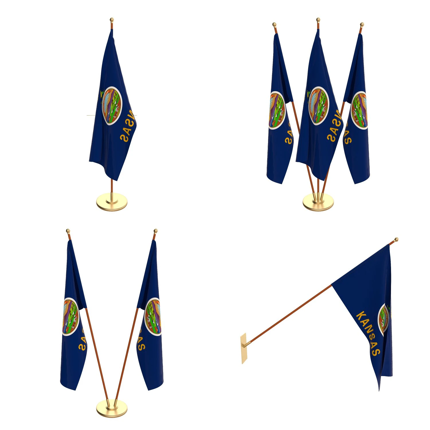 kansas flag pack 3D Model .c4d .max .obj .3ds .fbx .stl .blend 
