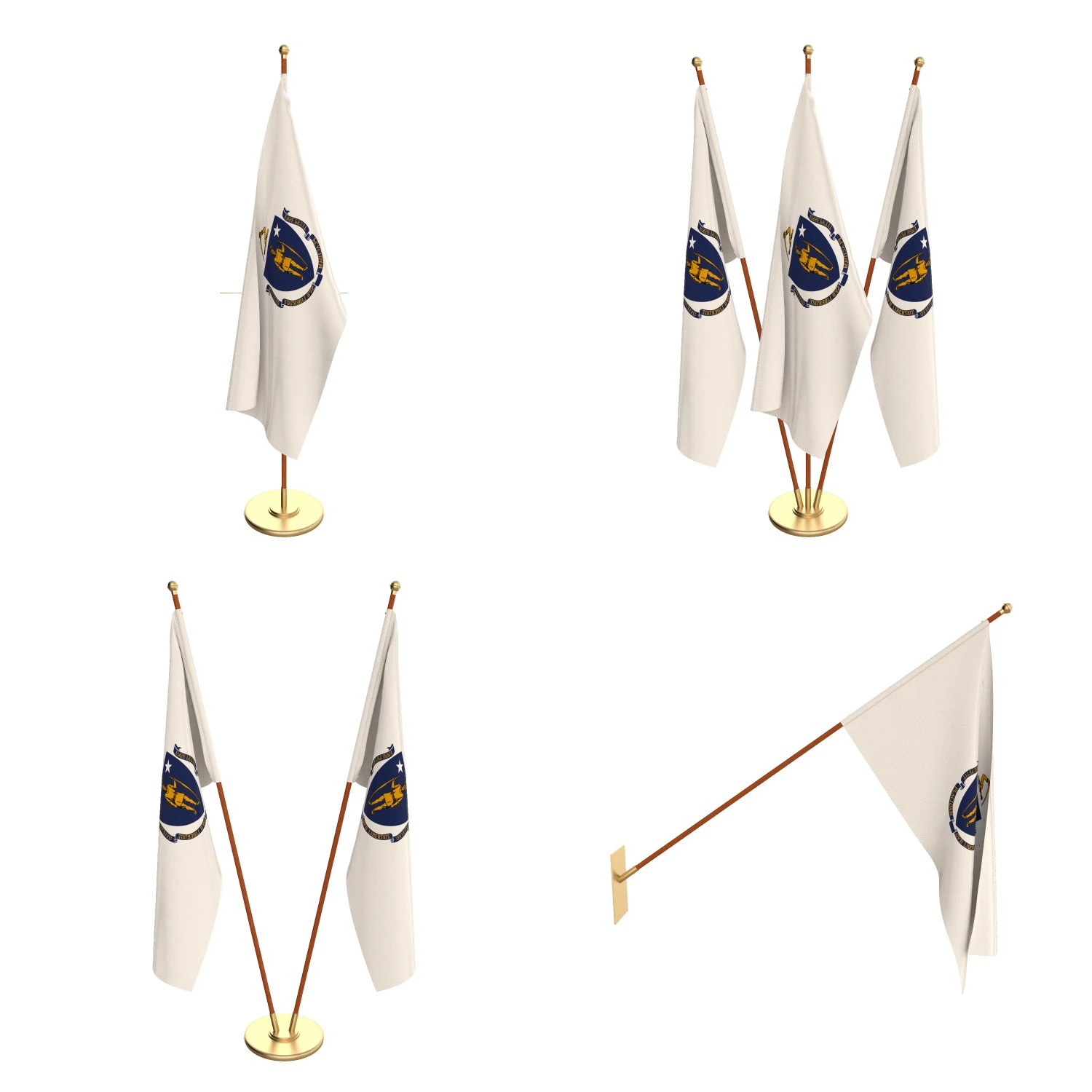 massachusetts flag pack 3D Model .c4d .max .obj .3ds .fbx .stl .blend 