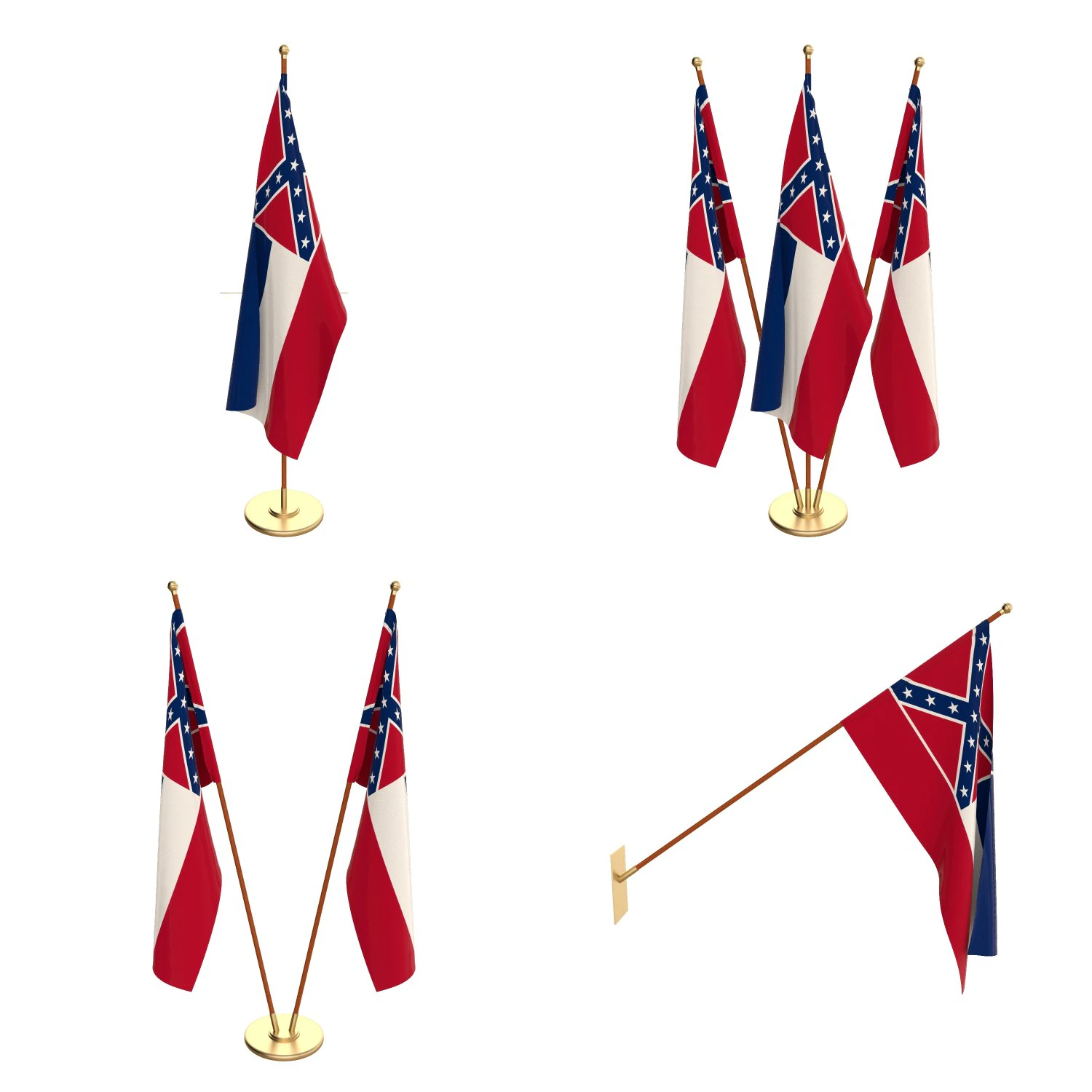 mississippi flag pack 3D Model .c4d .max .obj .3ds .fbx .stl .blend 