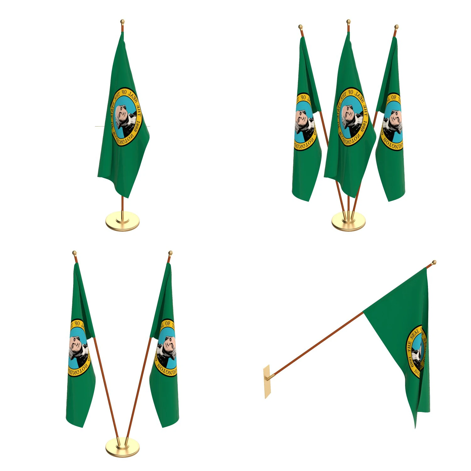 washington flag pack 3D Model .c4d .max .obj .3ds .fbx .stl .blend 