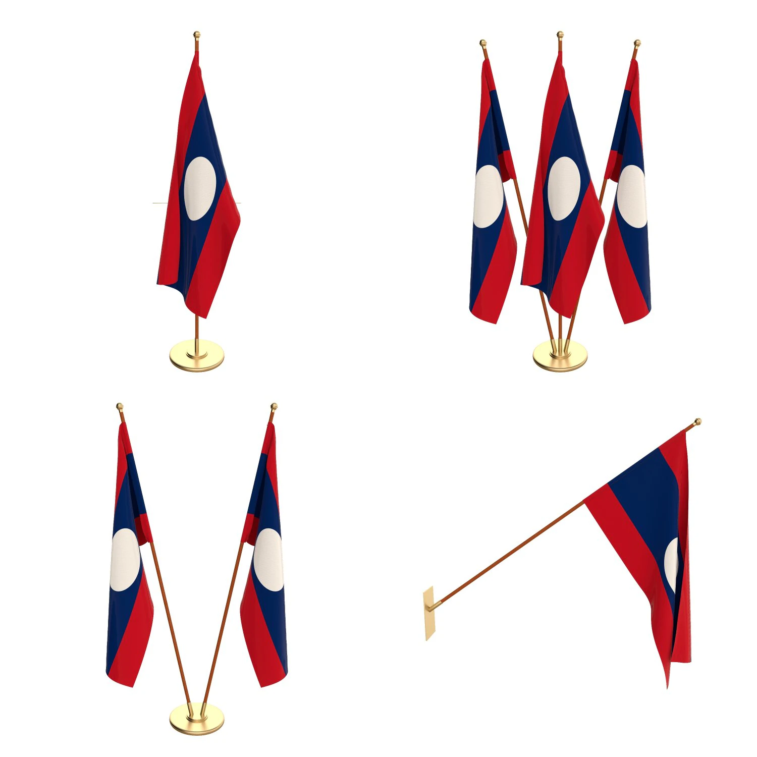 laos flag pack 3D Model .c4d .max .obj .3ds .fbx .stl .blend 