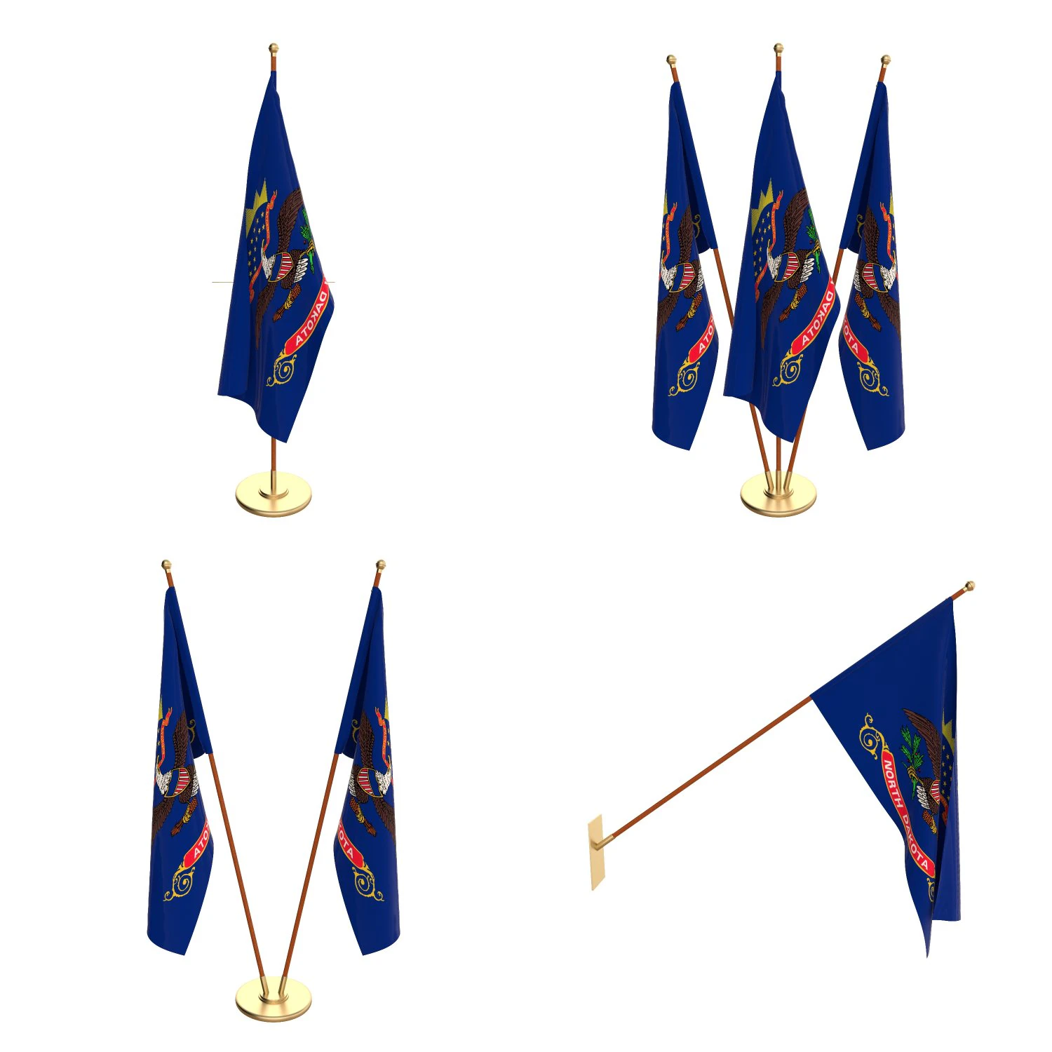 north dakota flag pack 3D Model .c4d .max .obj .3ds .fbx .stl .blend