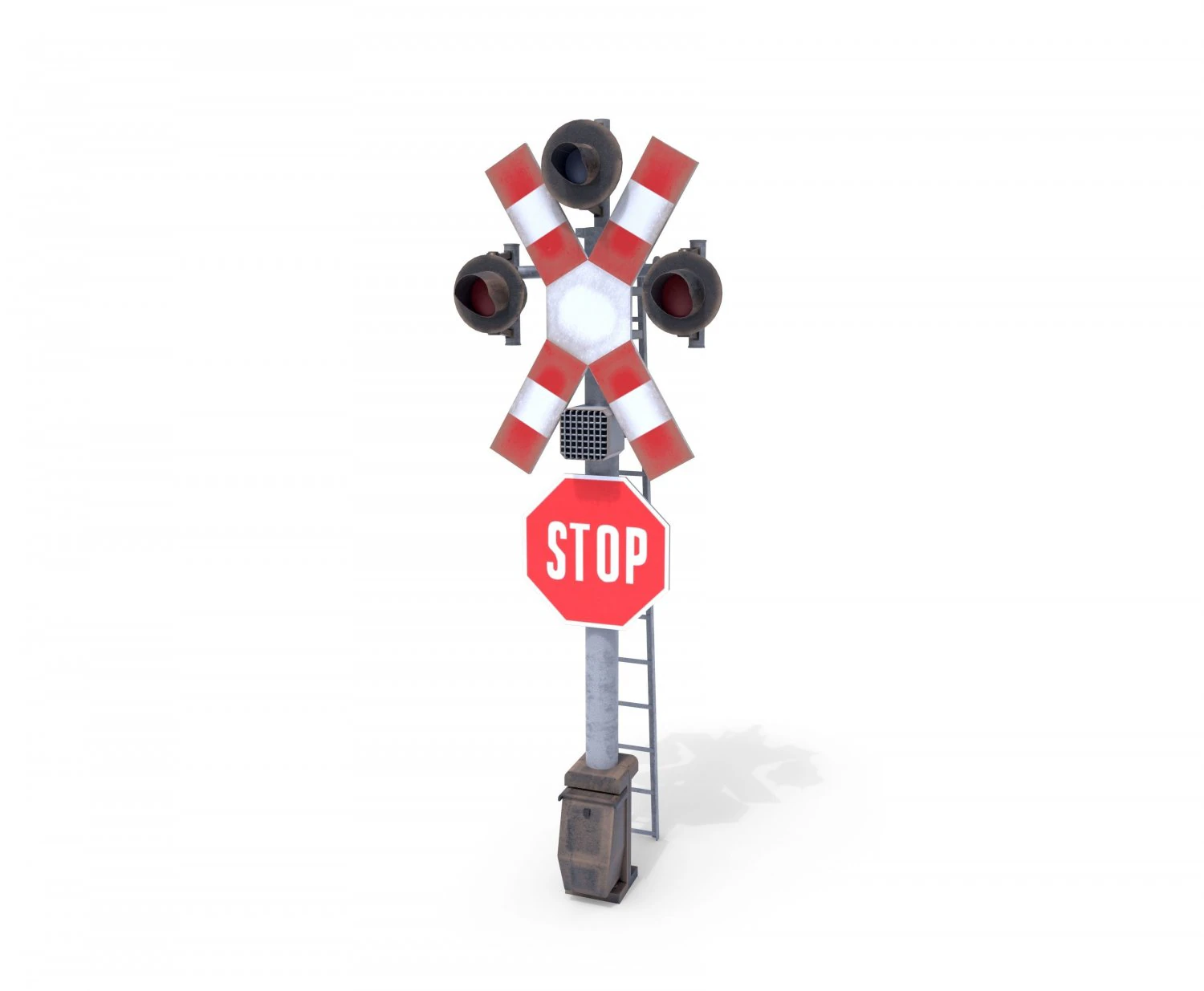 rail crossing traffic light weathered 4 3D Model .c4d .max .obj .3ds .fbx .stl .blend