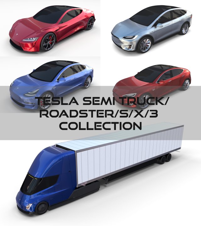 tesla packsemi roadster model s x 3 3D Model .c4d .max .obj .3ds .fbx .stl .blend 