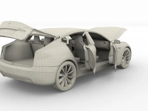 tesla pack semi roadster model s x 3 with interiors 3D Model