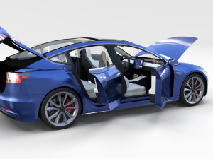 tesla packsemi roadster model s x 3 with interiors and chassis Model 3D