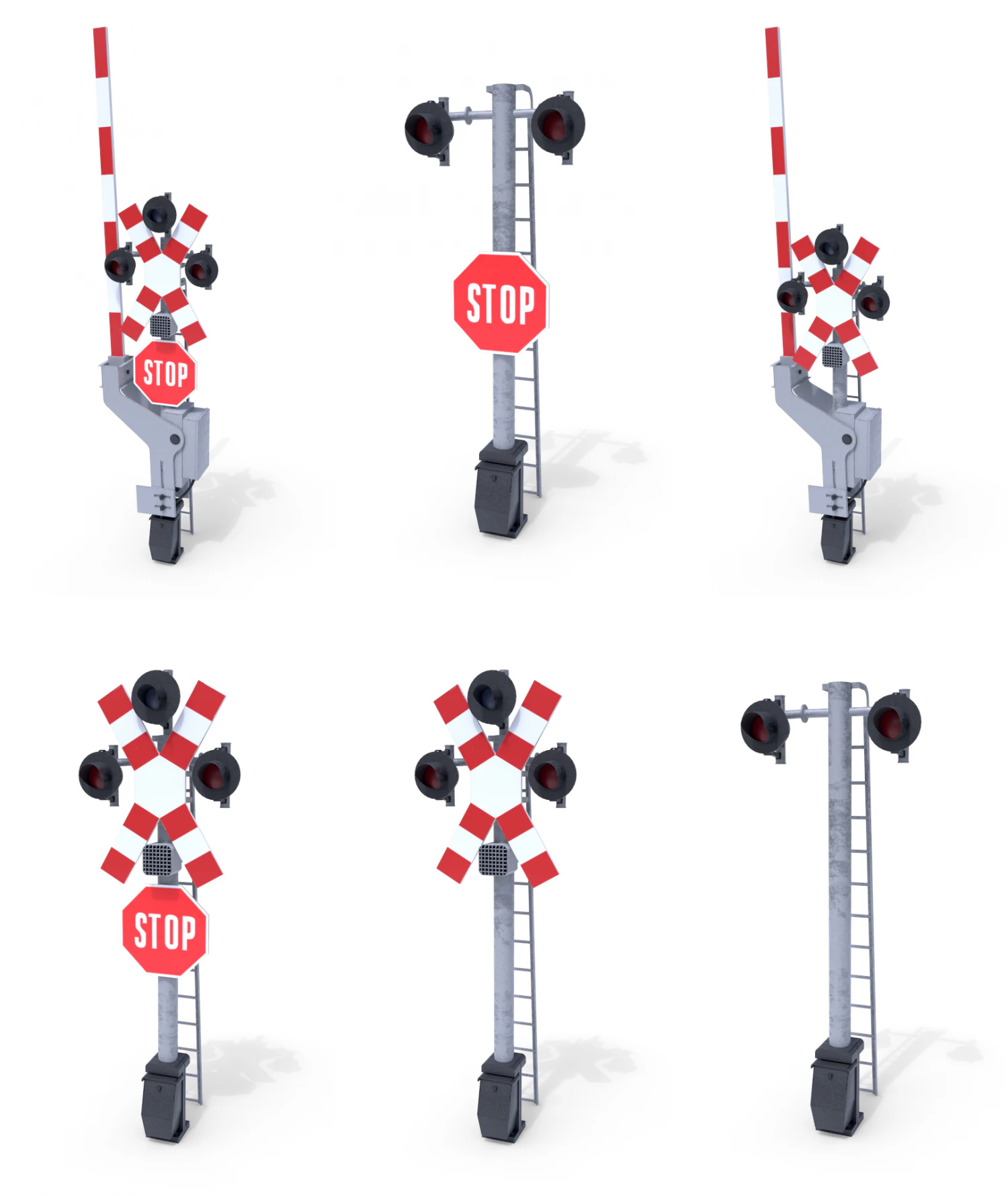 rail crossing traffic light pack 1 3D Model .c4d .max .obj .3ds .fbx .stl .blend