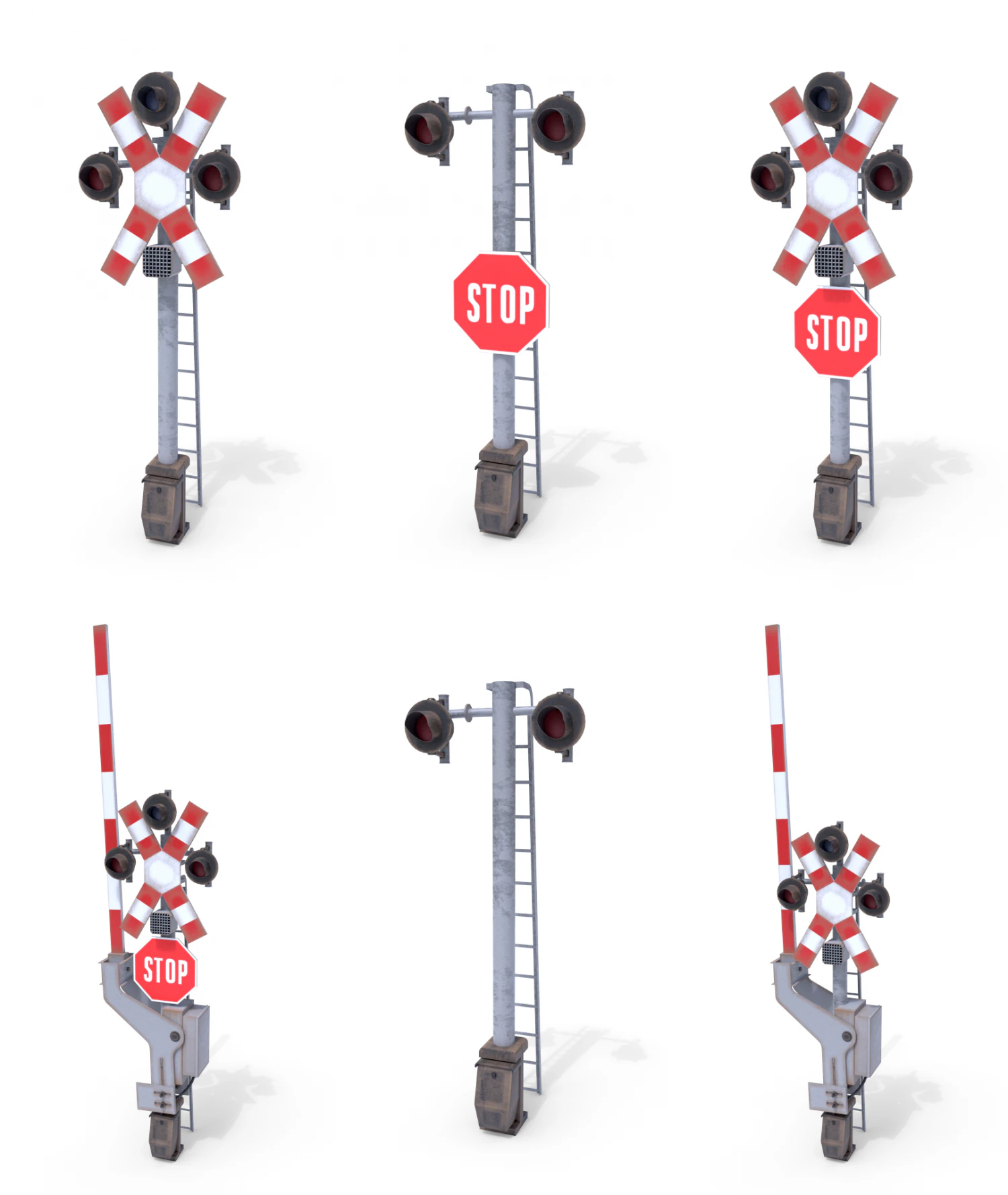 rail crossing traffic light pack 2 3D Model .c4d .max .obj .3ds .fbx .stl .blend