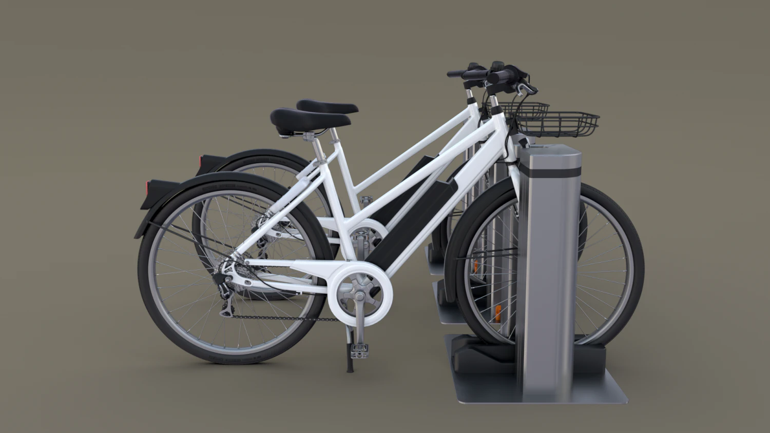 electric bicycle and station 3D Model .c4d .max .obj .3ds .fbx .stl .blend 