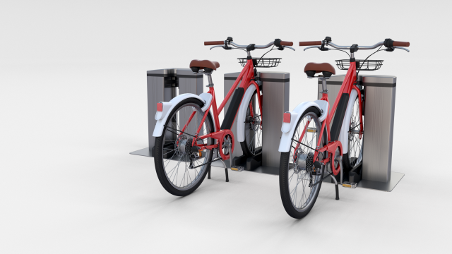 electric bicycle and station red 3Dモデル .c4d .max .obj .3ds .fbx .stl .blend