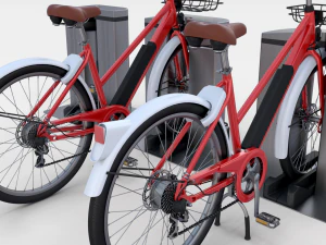 electric bicycle and station red 3D Model