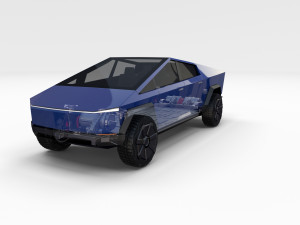 tesla cybertruck with chassis blue 3D 模型