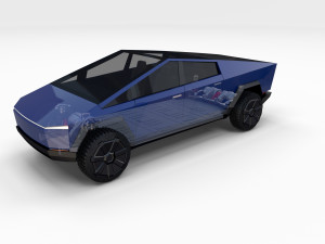 tesla cybertruck with chassis blue 3D 模型