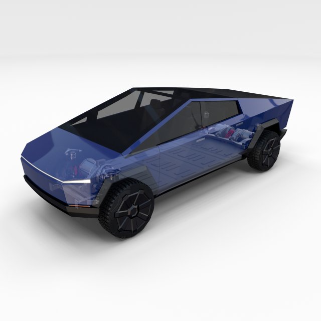 tesla cybertruck with chassis blue 3D 模型 .c4d .max .obj .3ds .fbx .stl .blend 