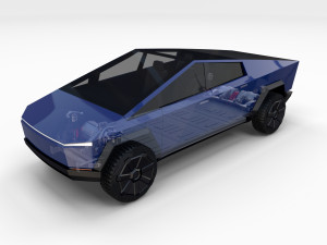 tesla cybertruck with chassis blue 3D मॉडल