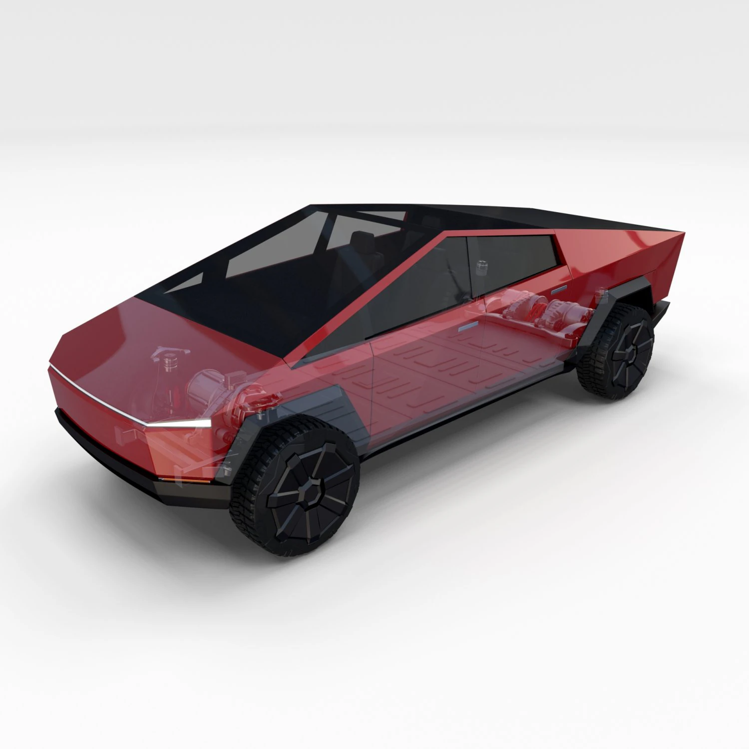 tesla cybertruck with chassis red 3D Model .c4d .max .obj .3ds .fbx .stl .blend