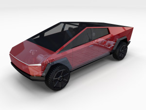 tesla cybertruck with chassis red Modelo 3D